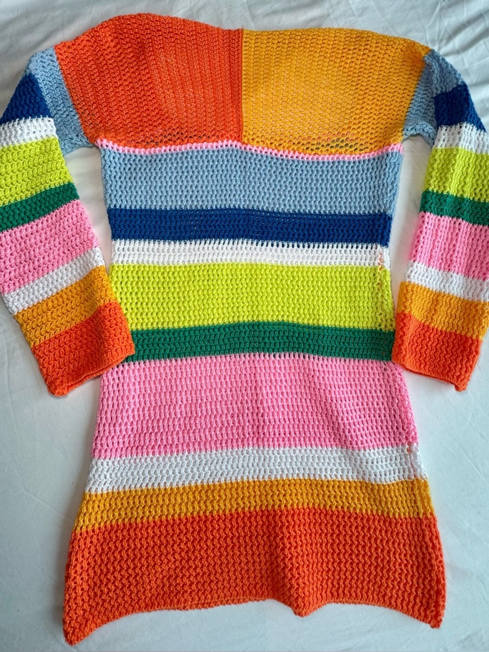 Colorblock Crochet Stripe Knit Dress NEW - Picture 3 of 5